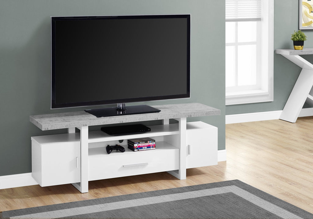 Monarch Specialties I 2725 Tv Stand, 60 Inch, Console, Media Entertainment Center, Storage Cabinet, Living Room, Bedroom, Laminate, Grey, White, Contemporary, Modern - 83-2725 - Mounts For Less