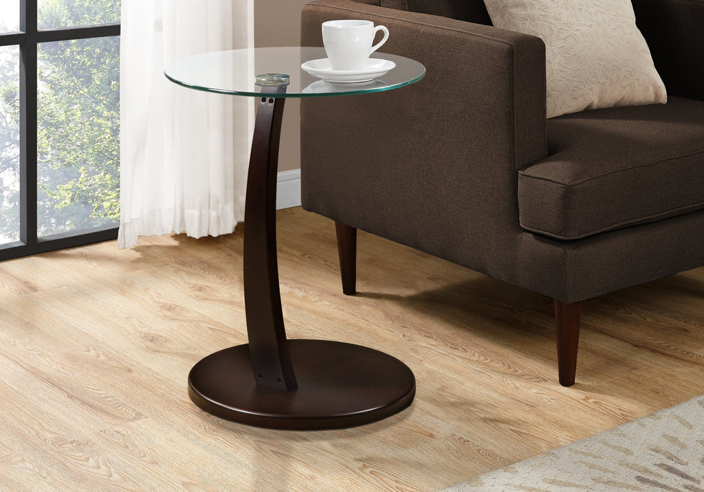 Monarch Specialties I 3001 Accent Table, C-shaped, End, Side, Snack, Living Room, Bedroom, Laminate, Tempered Glass, Brown, Clear, Contemporary, Modern - 83-3001 - Mounts For Less