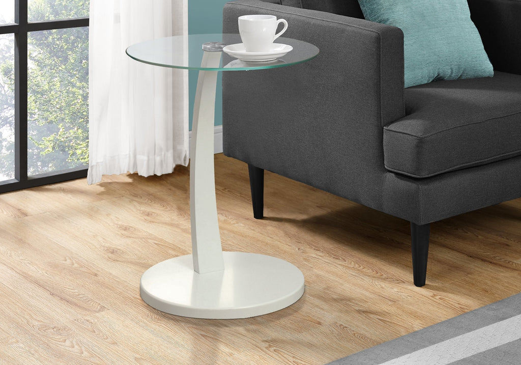 Monarch Specialties I 3017 Accent Table, C-shaped, End, Side, Snack, Living Room, Bedroom, Laminate, Tempered Glass, White, Clear, Contemporary, Modern - 83-3017 - Mounts For Less