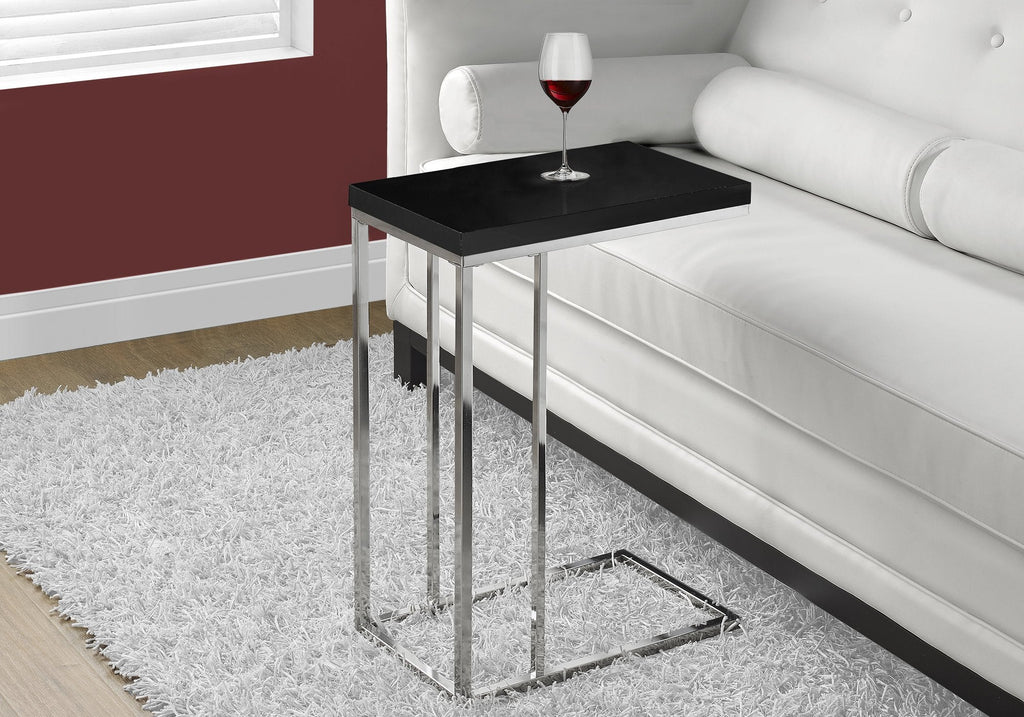 Monarch Specialties I 3018 Accent Table, C-shaped, End, Side, Snack, Living Room, Bedroom, Metal, Laminate, Glossy Black, Chrome, Contemporary, Modern - 83-3018 - Mounts For Less