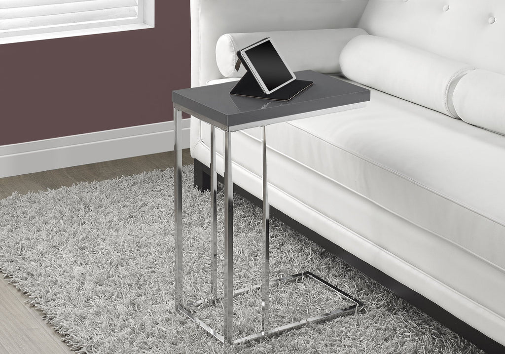 Monarch Specialties I 3030 Accent Table, C-shaped, End, Side, Snack, Living Room, Bedroom, Metal, Laminate, Glossy Grey, Chrome, Contemporary, Modern - 83-3030 - Mounts For Less