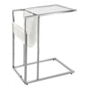 Monarch Specialties I 3034 Accent Table, C-shaped, End, Side, Snack, Magazine Storage, Living Room, Bedroom, Metal, Pu Leather Look, Tempered Glass, Chrome, Clear, Contemporary, Modern - 83-3034 - Mounts For Less