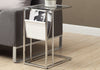 Monarch Specialties I 3034 Accent Table, C-shaped, End, Side, Snack, Magazine Storage, Living Room, Bedroom, Metal, Pu Leather Look, Tempered Glass, Chrome, Clear, Contemporary, Modern - 83-3034 - Mounts For Less