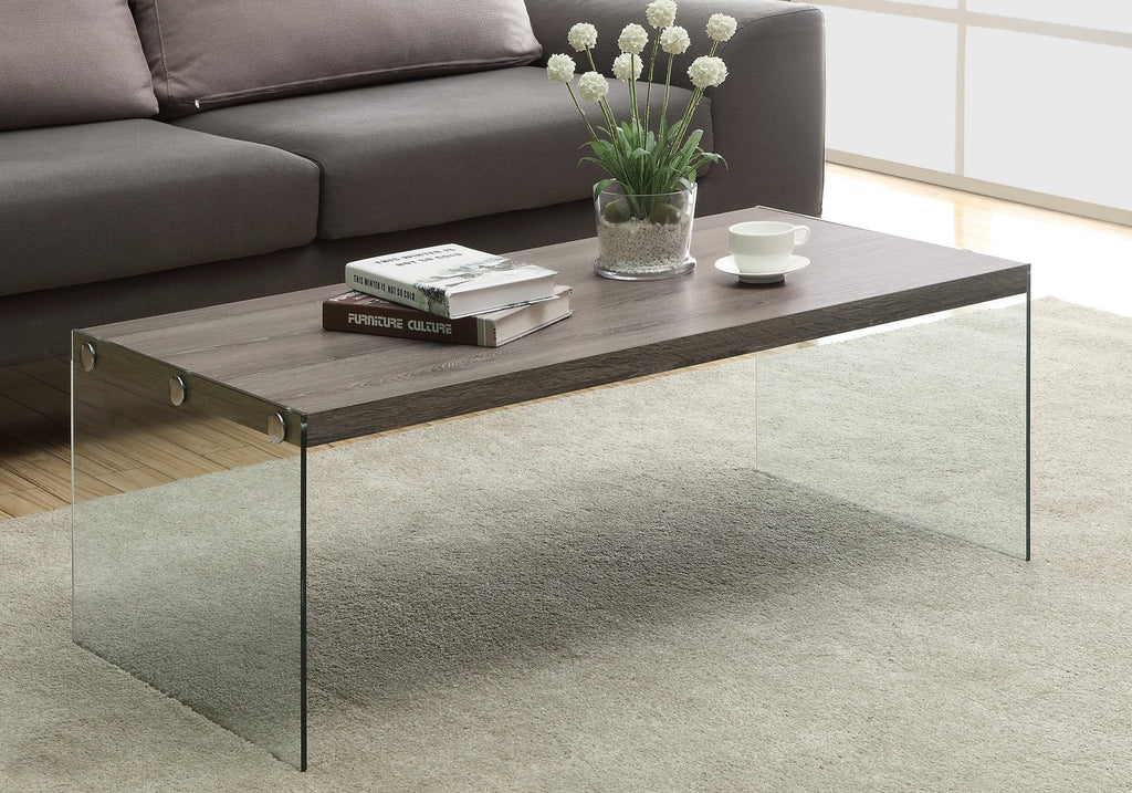 Monarch Specialties I 3054 Coffee Table, Accent, Cocktail, Rectangular, Living Room, 44"l, Tempered Glass, Laminate, Brown, Clear, Contemporary, Modern - 83-3054 - Mounts For Less
