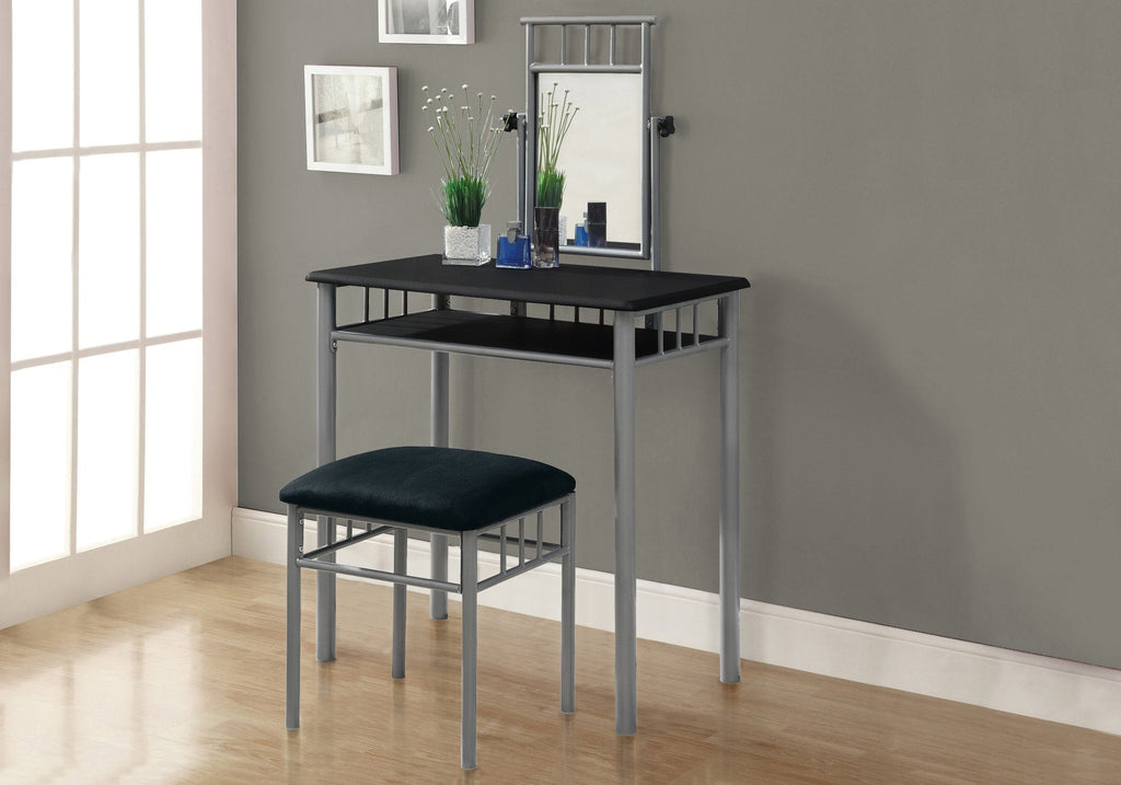 Monarch Specialties I 3092 Vanity Set, Set Of 2, Makeup Table, Organizer, Dressing Table, Bedroom, Metal, Laminate, Black, Grey, Transitional - 83-3092 - Mounts For Less