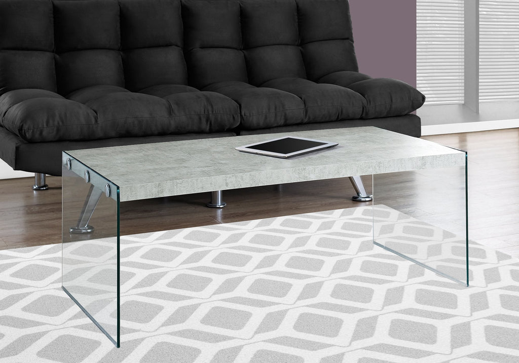 Monarch Specialties I 3230 Coffee Table, Accent, Cocktail, Rectangular, Living Room, 44"l, Tempered Glass, Laminate, Grey, Clear, Contemporary, Modern - 83-3230 - Mounts For Less