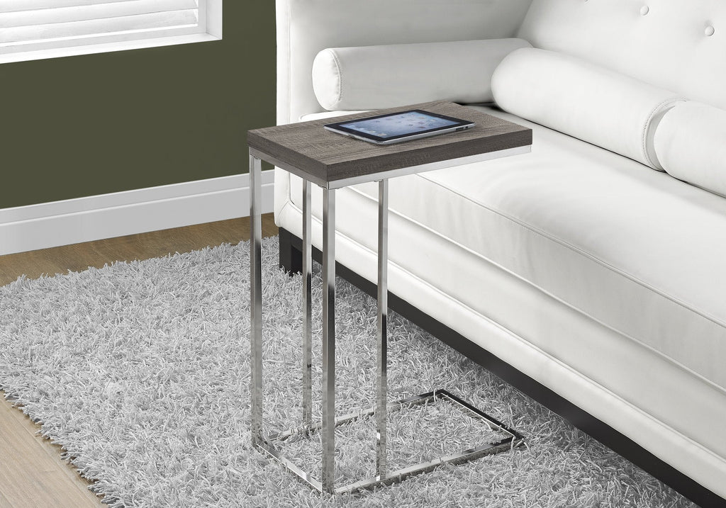 Monarch Specialties I 3253 Accent Table, C-shaped, End, Side, Snack, Living Room, Bedroom, Metal, Laminate, Brown, Chrome, Contemporary, Modern - 83-3253 - Mounts For Less