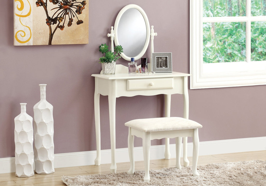 Monarch Specialties I 3412 Vanity Set, Set Of 2, Makeup Table, Organizer, Dressing Table, Bedroom, Wood, Laminate, White, Traditional - 83-3412 - Mounts For Less