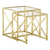 Monarch Specialties I 3445 Nesting Table, Set Of 2, Side, End, Accent, Living Room, Bedroom, Metal, Tempered Glass, Gold, Clear, Contemporary, Modern - 83-3445 - Mounts For Less