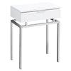 Monarch Specialties I 3460 Accent Table, Side, End, Nightstand, Lamp, Storage Drawer, Living Room, Bedroom, Metal, Laminate, Glossy White, Chrome, Contemporary, Modern - 83-3460 - Mounts For Less