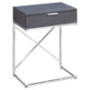 Monarch Specialties I 3474 Accent Table, Side, End, Nightstand, Lamp, Storage Drawer, Living Room, Bedroom, Metal, Laminate, Grey, Chrome, Contemporary, Modern - 83-3474 - Mounts For Less