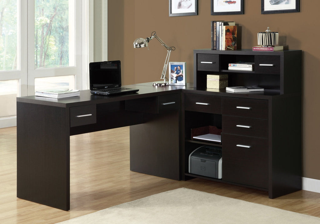 Monarch Specialties I 7018 Computer Desk, Home Office, Corner, Left, Right Set-up, Storage Drawers, L Shape, Work, Laptop, Laminate, Brown, Contemporary, Modern - 83-7018 - Mounts For Less