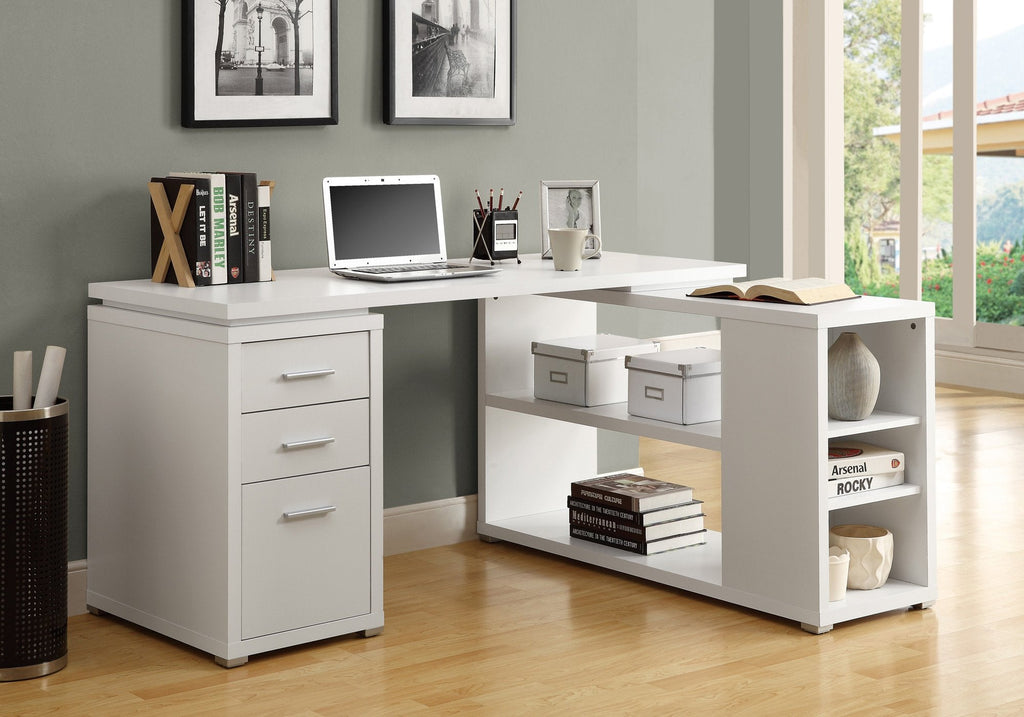 Monarch Specialties I 7023 Computer Desk, Home Office, Corner, Left, Right Set-up, Storage Drawers, L Shape, Work, Laptop, Laminate, White, Contemporary, Modern - 83-7023 - Mounts For Less
