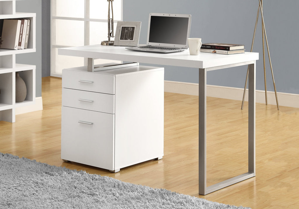 Monarch Specialties I 7027 Computer Desk, Home Office, Laptop, Left, Right Set-up, Storage Drawers, 48"l, Work, Metal, Laminate, White, Grey, Contemporary, Modern - 83-7027 - Mounts For Less