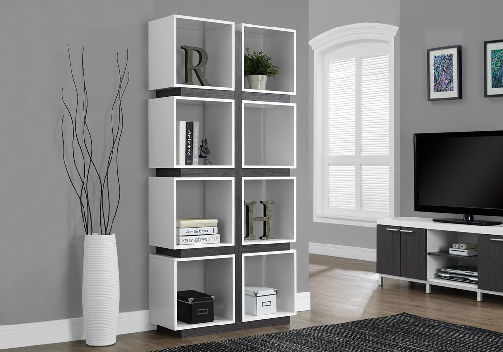Monarch Specialties I 7076 Bookshelf, Bookcase, Etagere, 5 Tier, 71"h, Office, Bedroom, Laminate, White, Grey, Contemporary, Modern - 83-7076 - Mounts For Less
