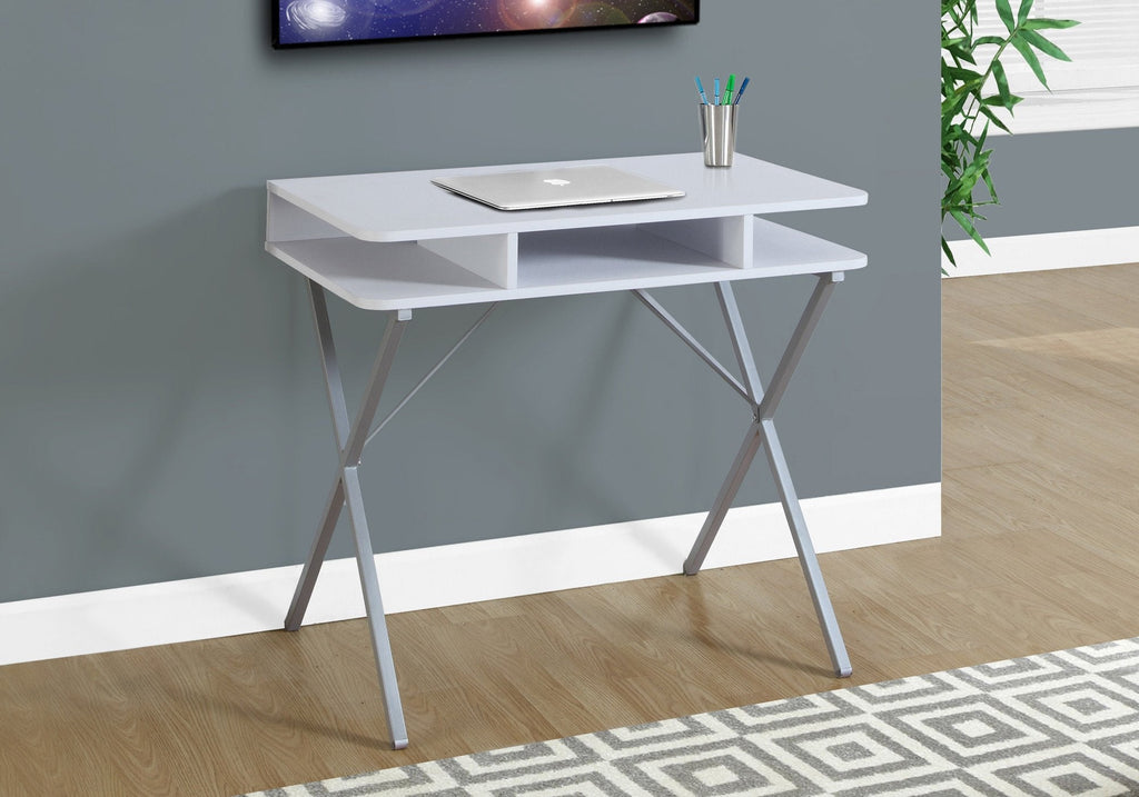 Monarch Specialties I 7100 Computer Desk, Home Office, Laptop, Storage Shelves, 31"l, Work, Metal, Laminate, White, Grey, Contemporary, Modern - 83-7100 - Mounts For Less