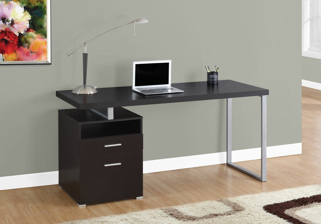 Monarch Specialties I 7143 Computer Desk, Home Office, Laptop, Left, Right Set-up, Storage Drawers, 60"l, Work, Metal, Laminate, Brown, Grey, Contemporary, Modern - 83-7143 - Mounts For Less