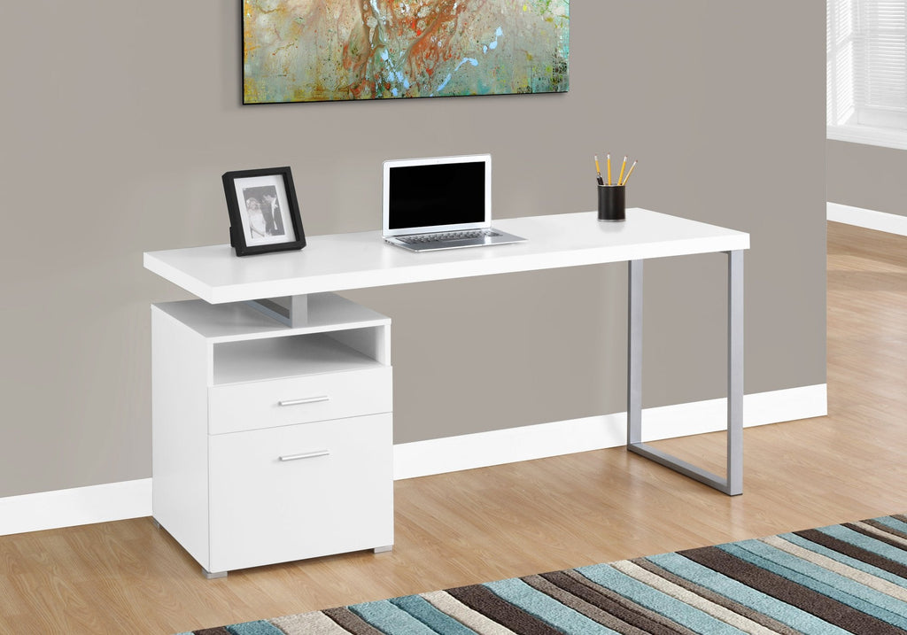 Monarch Specialties I 7144 Computer Desk, Home Office, Laptop, Left, Right Set-up, Storage Drawers, 60"l, Work, Metal, Laminate, White, Grey, Contemporary, Modern - 83-7144 - Mounts For Less