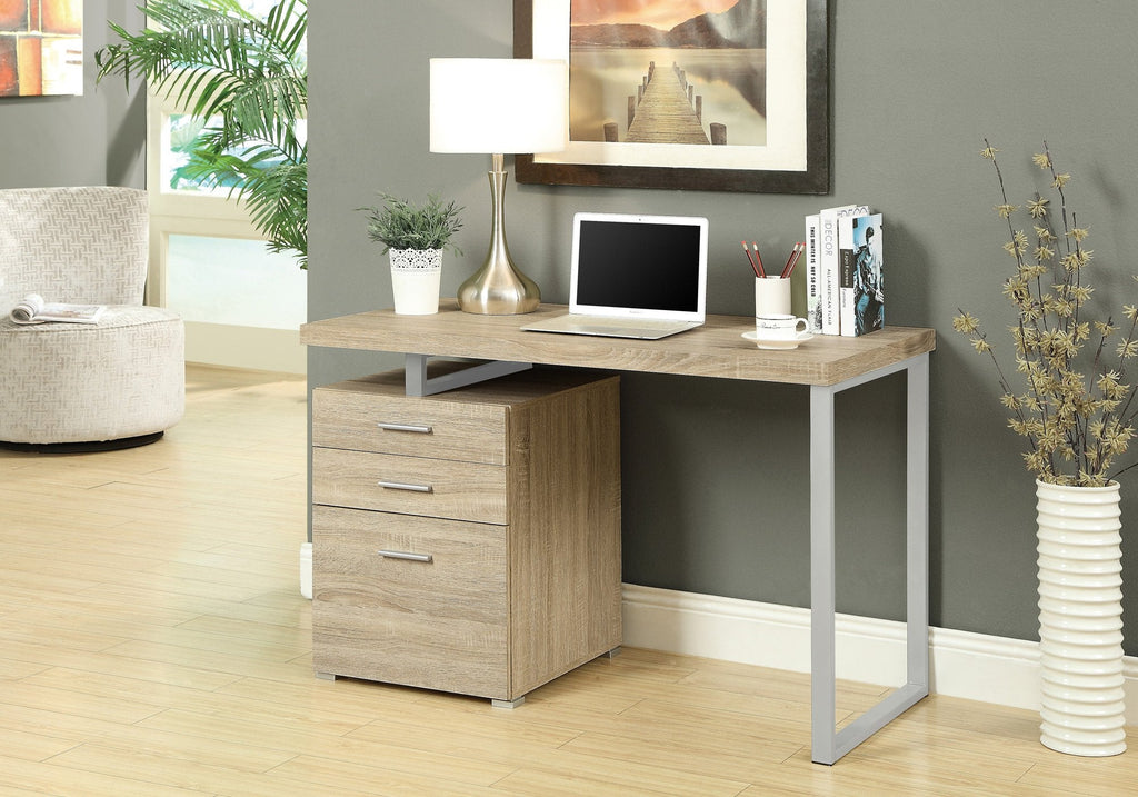 Monarch Specialties I 7226 Computer Desk, Home Office, Laptop, Left, Right Set-up, Storage Drawers, 48"l, Work, Metal, Laminate, Natural, Grey, Contemporary, Modern - 83-7226 - Mounts For Less