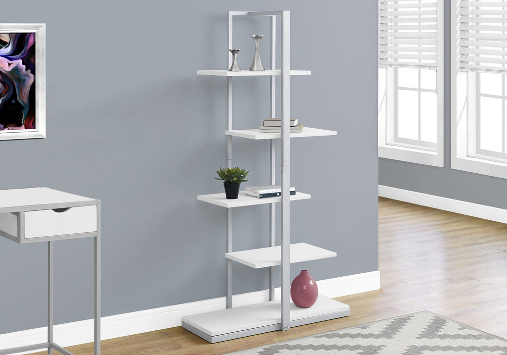 Monarch Specialties I 7233 Bookshelf, Bookcase, Etagere, 5 Tier, 60"h, Office, Bedroom, Metal, Laminate, White, Grey, Contemporary, Modern - 83-7233 - Mounts For Less