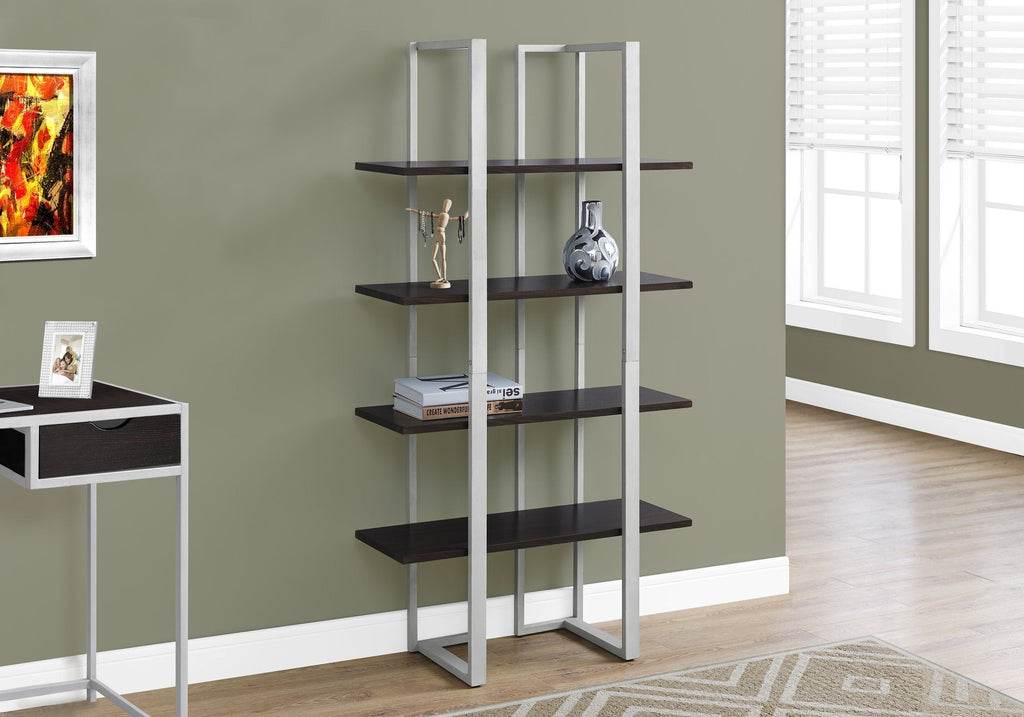Monarch Specialties I 7239 Bookshelf, Bookcase, Etagere, 4 Tier, 60"h, Office, Bedroom, Metal, Laminate, Brown, Grey, Contemporary, Modern - 83-7239 - Mounts For Less