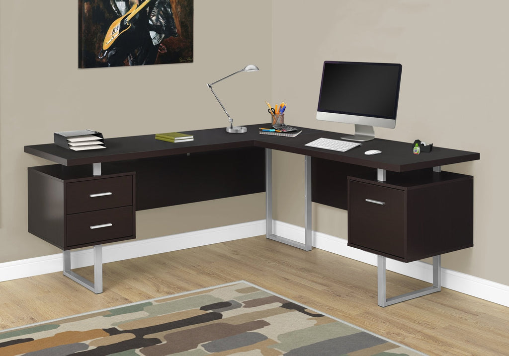 Monarch Specialties I 7305 Computer Desk, Home Office, Corner, Left, Right Set-up, Storage Drawers, 70"l, L Shape, Work, Laptop, Metal, Laminate, Brown, Grey, Contemporary, Modern - 83-7305 - Mounts For Less