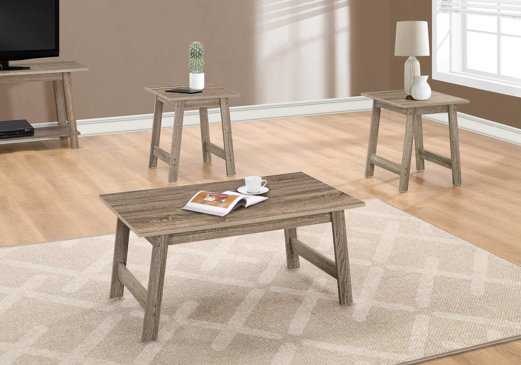 Monarch Specialties I 7931P Table Set, 3pcs Set, Coffee, End, Side, Accent, Living Room, Laminate, Brown, Transitional - 83-7931P - Mounts For Less