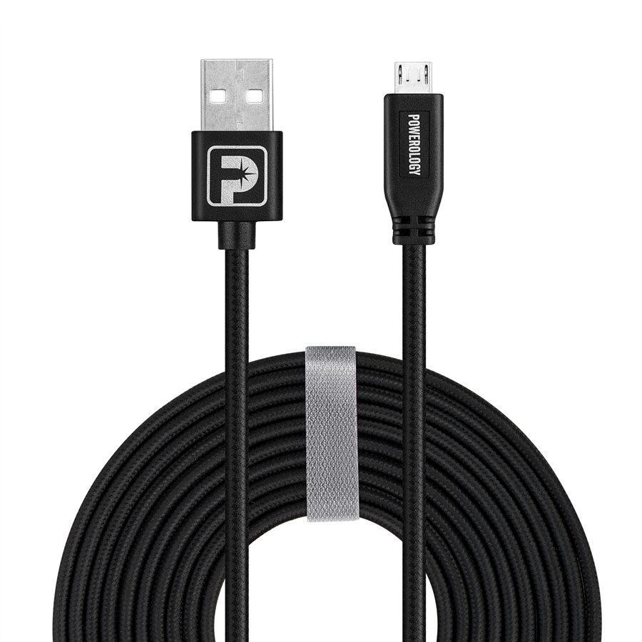 Powerology - 10 Foot Micro USB Cable, Braided, Black - 78-131608C - Mounts For Less