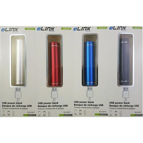 eLink Mobile Battery Backup Powerbank 2200Mah Lithium Choice of 4 colors - 60-0189 - Mounts For Less