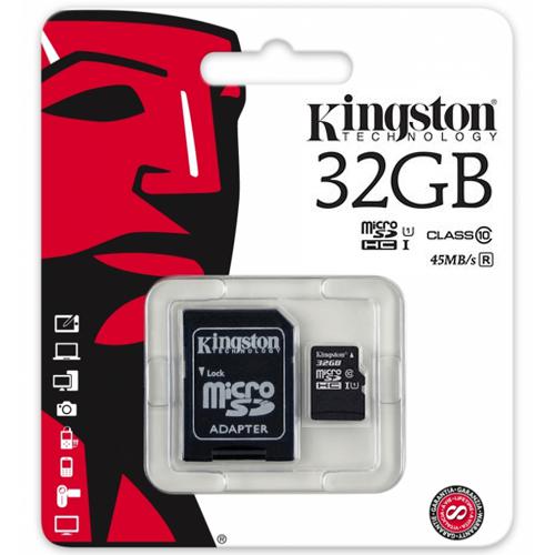 Kingston 32 GB MicroSDHC Card Class 10 - USH-1 45 MB/s Read - 77-0032 - Mounts For Less