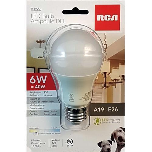 RCA LED Bulb A19 E26 6W Warm White 450 Lumen - 75-0160 - Mounts For Less