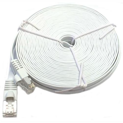 TechCraft Ethernet FLAT cable network Cat6 RJ-45 45ft White - 89-0322 - Mounts For Less
